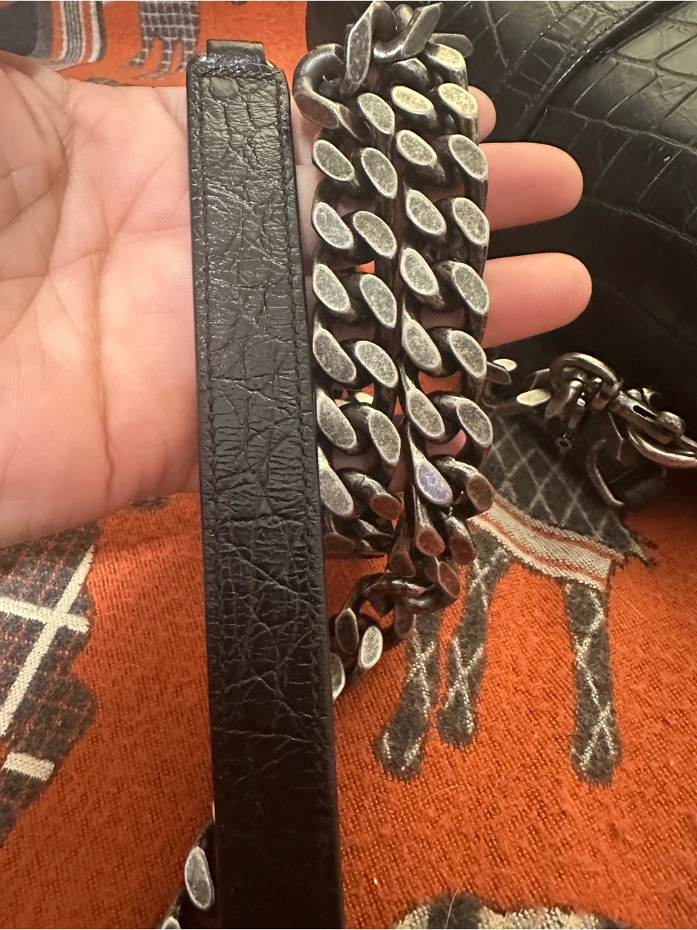 YVES SAINT LAURENT ❤️🌟BLACK CROC-EMBOSSED CALFSKIN LEATHER W/ LONG STRAP⭐️ - Picture 8 of 11
